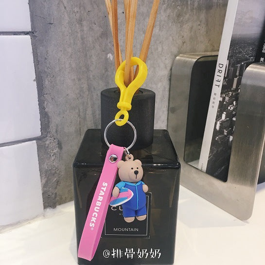 Wholesale Cartoon Coffee Bear Silicone Keychain MOQ≥2  (F) JDC-KC-ShuoK005