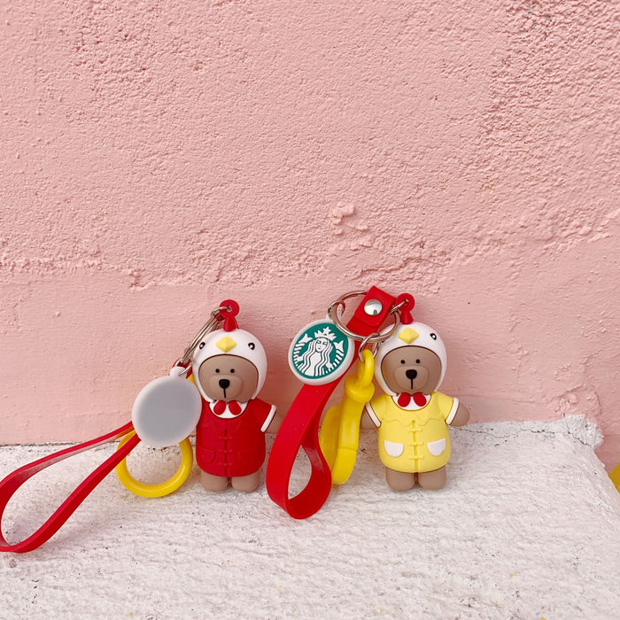 Wholesale Cartoon Coffee Bear Silicone Keychain MOQ≥2  (F) JDC-KC-ShuoK005