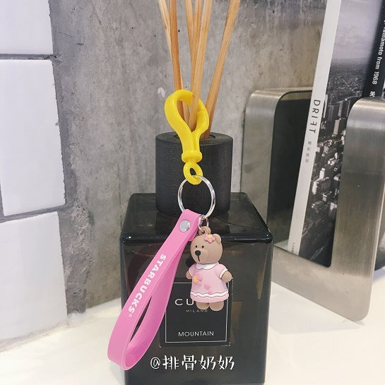 Wholesale Cartoon Coffee Bear Silicone Keychain MOQ≥2  (F) JDC-KC-ShuoK005