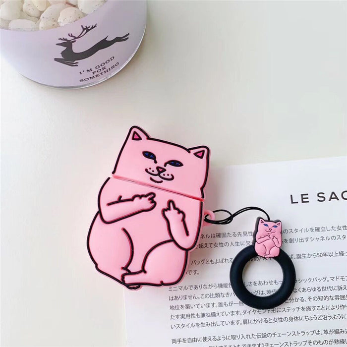 Wholesale Airpods1/2 Headphone Shell Silicone Cute Stereo Middle Finger Cat MOQ≥2 JDC-EPC-ATSR002