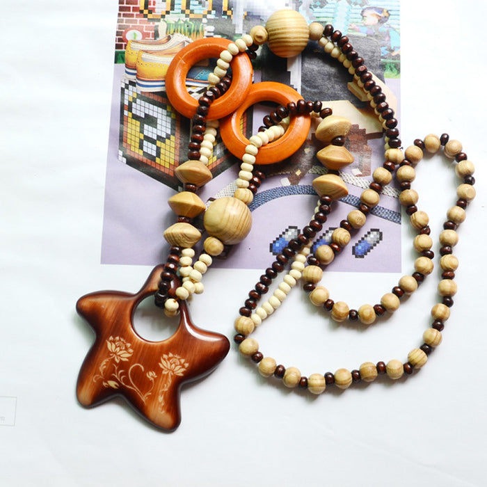 Wholesale Bohemian Exotic Tulip Ethnic Vintage Wooden Sweater Chain JDC-NE-heipeng003