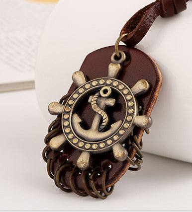 Wholesale Punk Vintage Alloy Rudder Leather Men Necklace JDC-NE-PK001