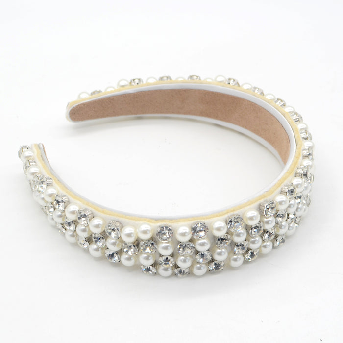 Wholesale Headband Rhinestone Pearl Flannel Wide Brim JDC-HD-Yul218