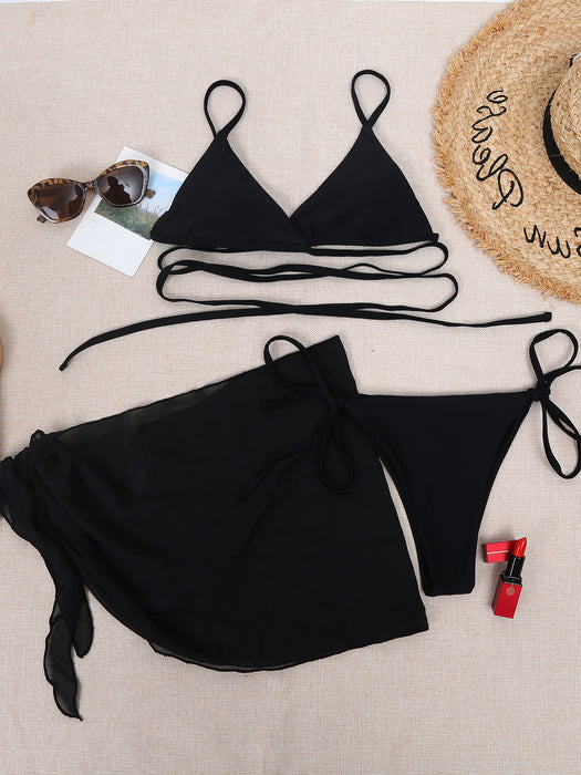 Jewelry WholesaleWholesale Solid Color Bikini Chiffon Cover Skirt Sexy Swimsuit Three Piece Set  JDC-SW-Piaoxu014 Swimwear 飘旭 %variant_option1% %variant_option2% %variant_option3%  Factory Price JoyasDeChina Joyas De China