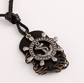 Wholesale Punk Vintage Alloy Rudder Leather Men Necklace JDC-NE-PK001