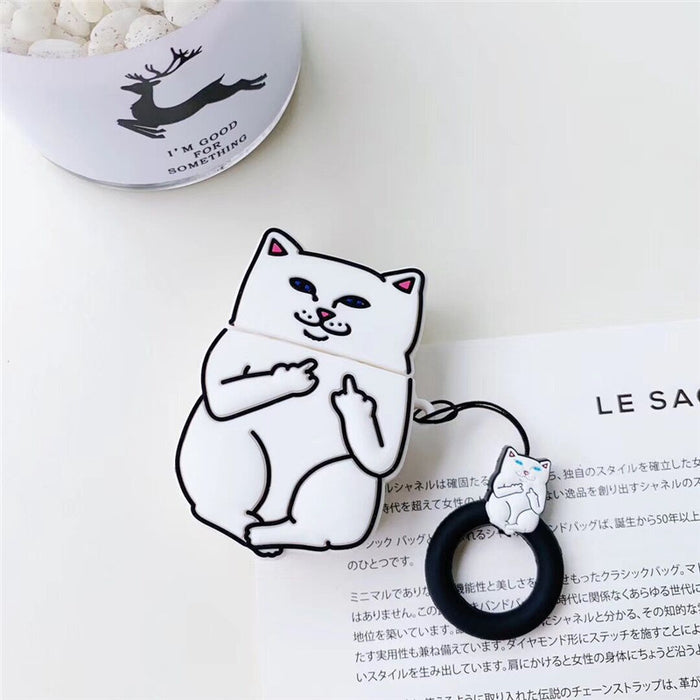 Wholesale Airpods1/2 Headphone Shell Silicone Cute Stereo Middle Finger Cat MOQ≥2 JDC-EPC-ATSR002