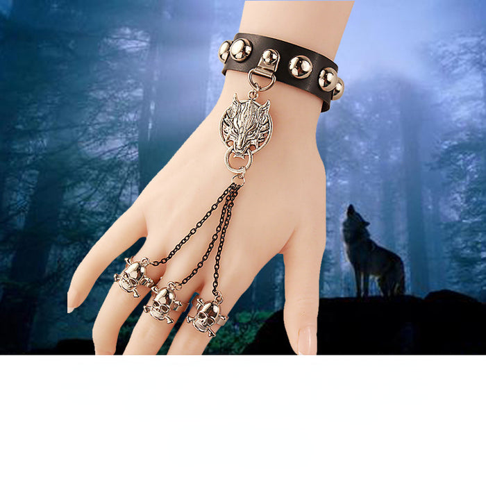 Wholesale Bracelet Leather Wolf Head Skull Headband Ring One Piece Jewelry MOQ≥2 JDC-BT-FengY001