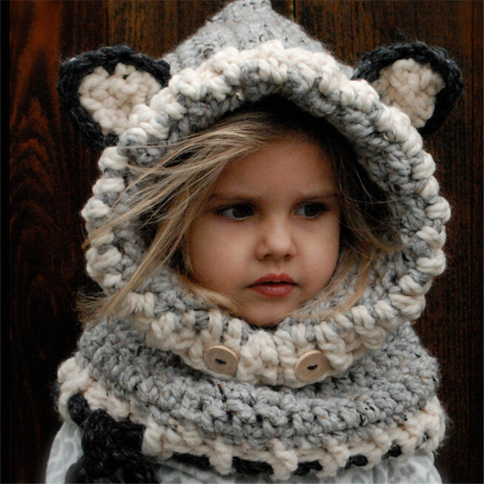 Wholesale Hat Wool Hand-knitted Children's Pullover Scarf Set MOQ≥3 JDC-FH-Xianju001