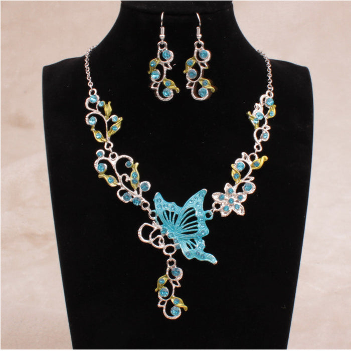 Wholesale Butterfly Alloy Necklace Earrings Set JDC-NE-LvXin001