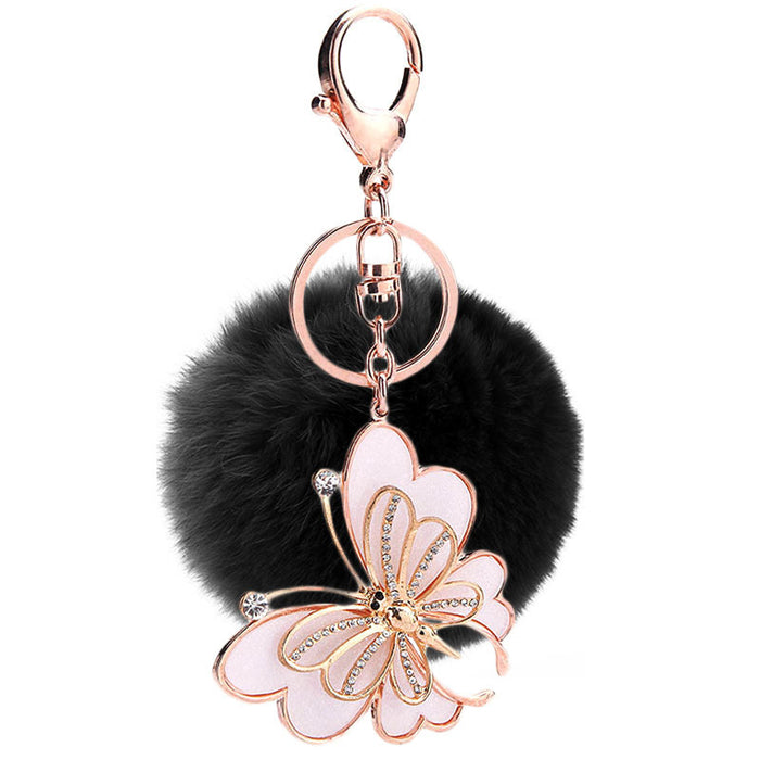 Wholesale Butterfly Diamond Zinc Alloy Hair Ball Keychain JDC-KC-MaiM002