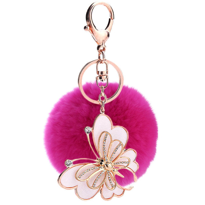 Wholesale Butterfly Diamond Zinc Alloy Hair Ball Keychain JDC-KC-MaiM002