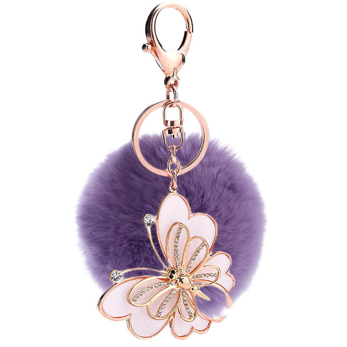 Wholesale Butterfly Diamond Zinc Alloy Hair Ball Keychain JDC-KC-MaiM002