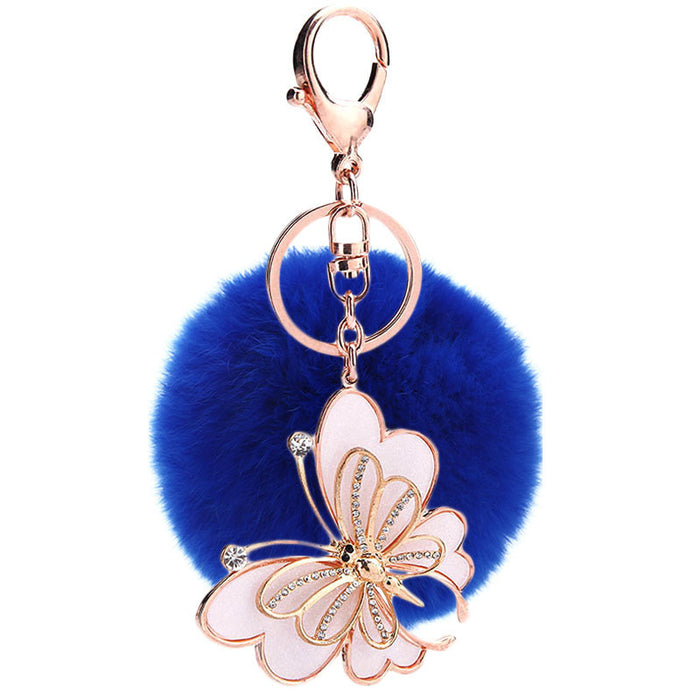 Wholesale Butterfly Diamond Zinc Alloy Hair Ball Keychain JDC-KC-MaiM002