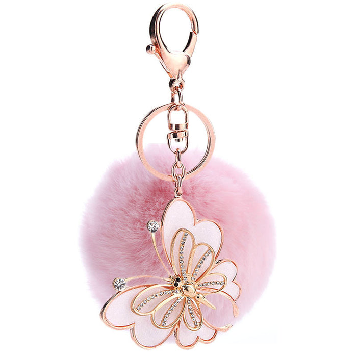 Wholesale Butterfly Diamond Zinc Alloy Hair Ball Keychain JDC-KC-MaiM002