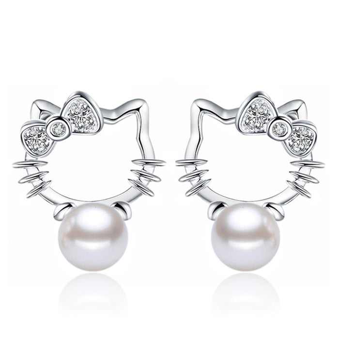 Wholesale ABS Imitation Pearl Cat Copper Earrings (M) JDC-ES-WeiH003