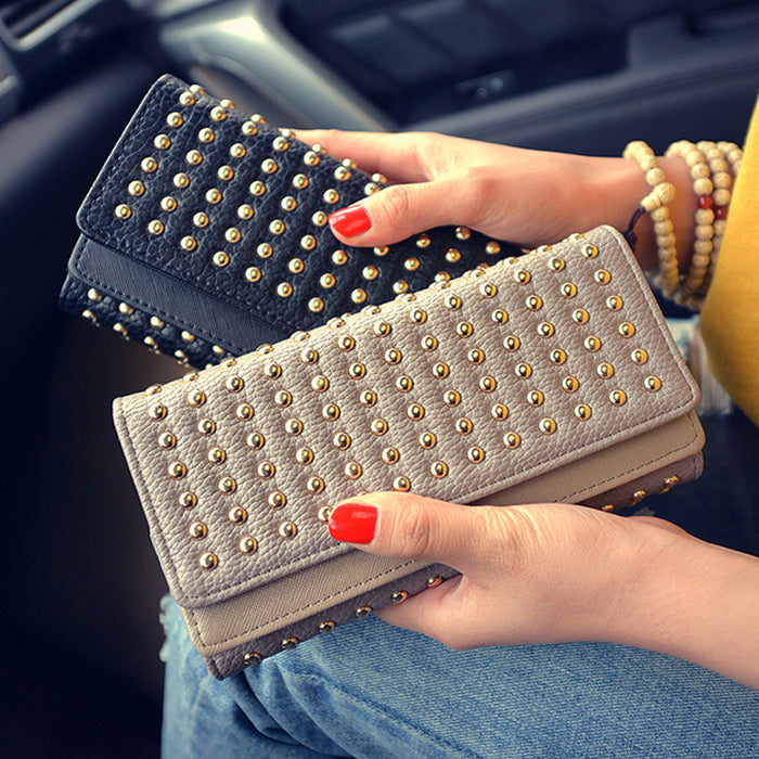 Wholesale Wallet PU Punk Rivet Long Double Cover Clutch JDC-WT-Lude001