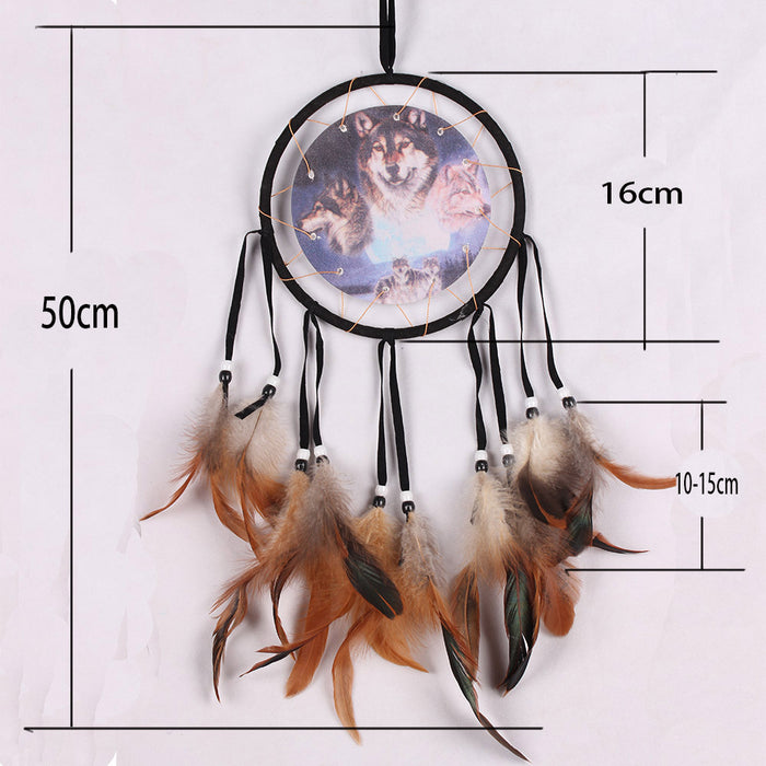 Jewelry WholesaleWholesale Indian Feather ABS Circle Wolf Totem Oil Painting Dreamcatcher MOQ≥2 JDC-DC-MengS017 Dreamcatcher 萌颂 %variant_option1% %variant_option2% %variant_option3%  Factory Price JoyasDeChina Joyas De China