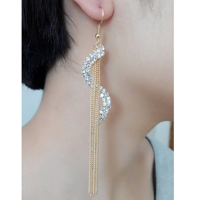 Wholesale Earrings Alloy S Shape Rhinestones Long Tassel Exaggerated JDC-ES-LanT023