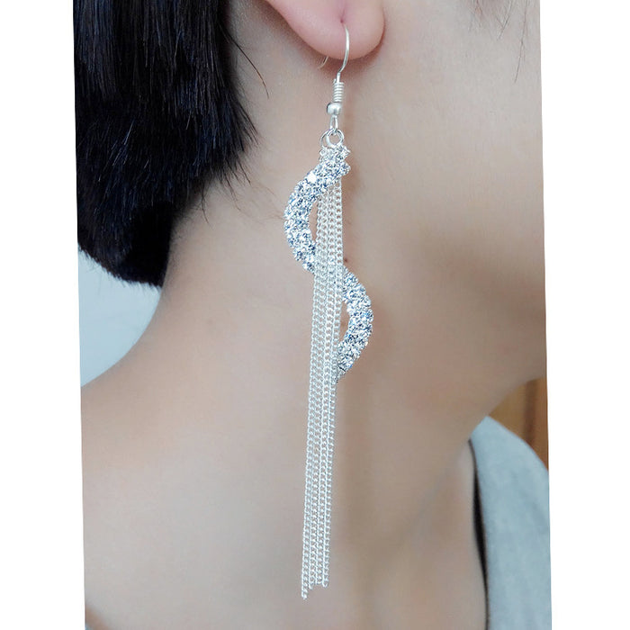 Wholesale Earrings Alloy S Shape Rhinestones Long Tassel Exaggerated JDC-ES-LanT023