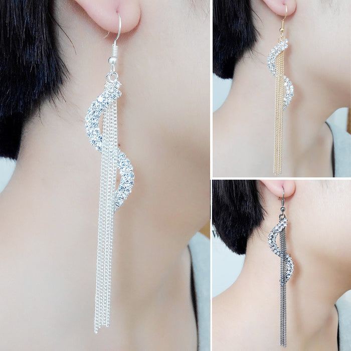 Wholesale Earrings Alloy S Shape Rhinestones Long Tassel Exaggerated JDC-ES-LanT023