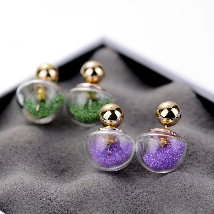 Wholesale Glass Double Sided Size Pearl Stud Earrings Candy Color MOQ≥12 JDC-ES-Songx027