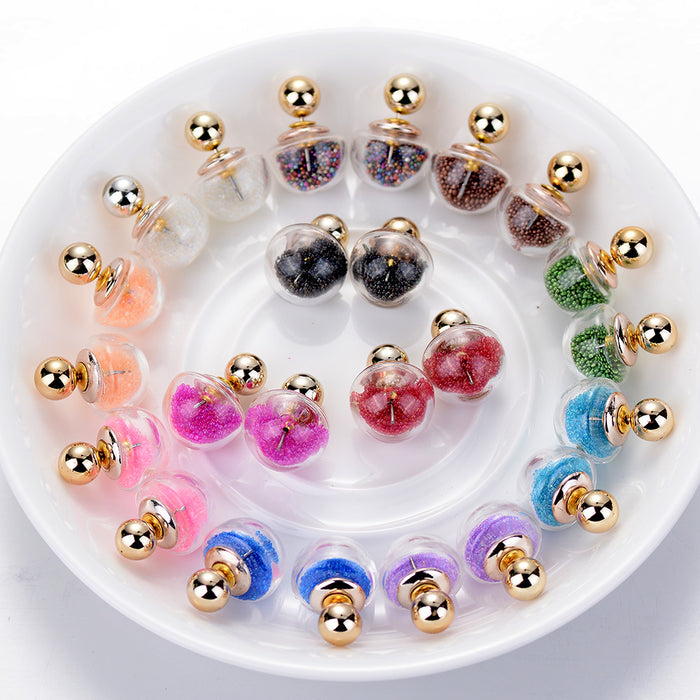 Wholesale Glass Double Sided Size Pearl Stud Earrings Candy Color MOQ≥12 JDC-ES-Songx027