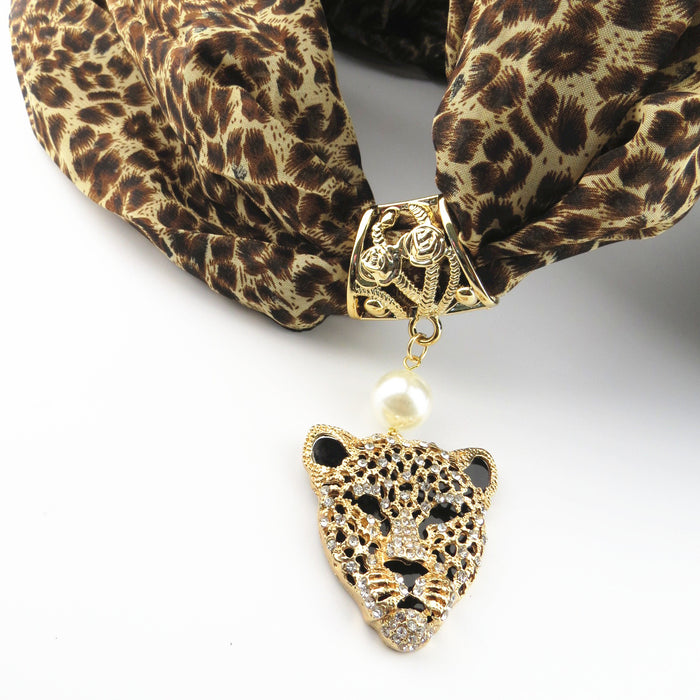 Wholesale Scarf Alloy Chiffon Leopard Headband Diamond Leopard Print JDC-SF-Longd001