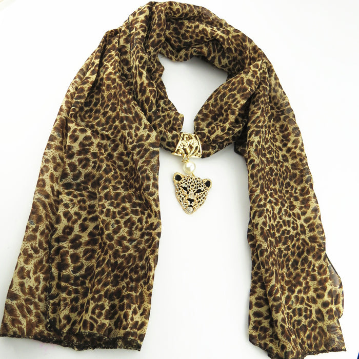 Wholesale Scarf Alloy Chiffon Leopard Headband Diamond Leopard Print JDC-SF-Longd001