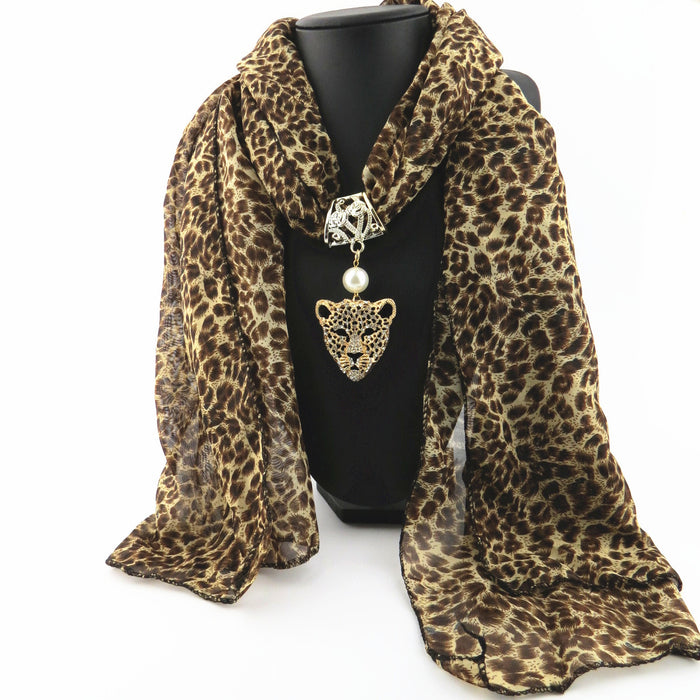 Wholesale Scarf Alloy Chiffon Leopard Headband Diamond Leopard Print JDC-SF-Longd001