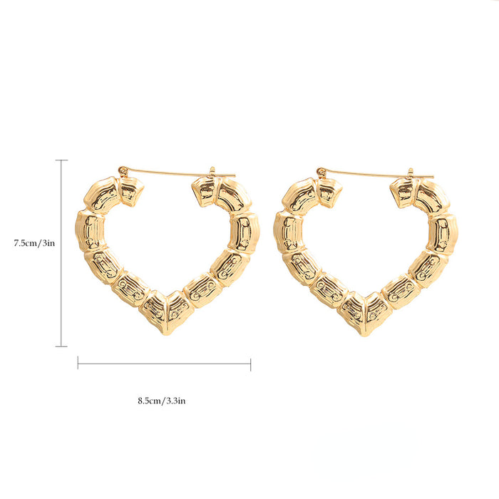 Wholesale Bamboo Heart Shaped Metal Earrings MOQ≥2 JDC-ES-Ruol016