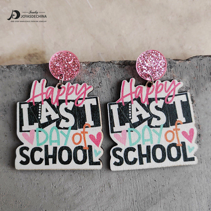 Wholesale Earrings Wooden Teacher's Day Cute Book Graduation Caps 3 Pairs JDC-ES-Heyi054