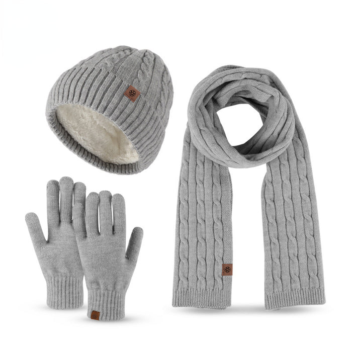 Wholesale Hat Alpaca Warm Knitted Scarf Gloves 3 Piece Set JDC-FH-HongX001