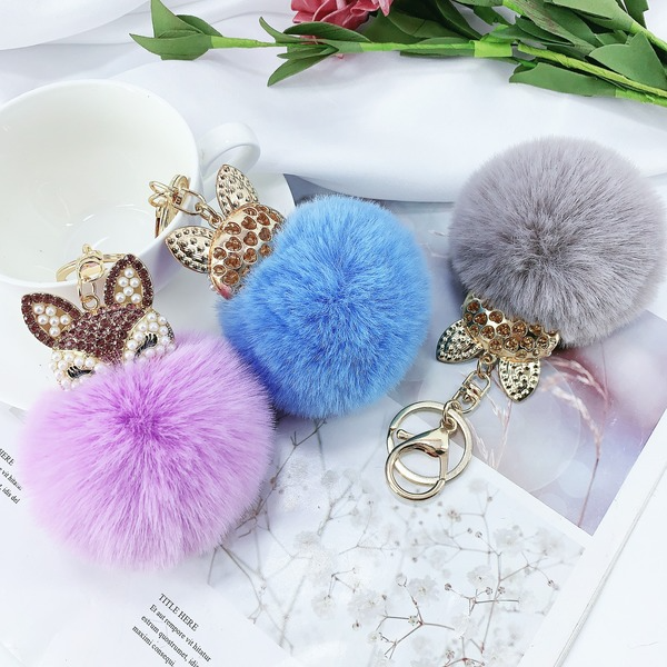 Jewelry WholesaleWholesale faux Rex rabbit hair rhinestone keychain MOQ≥10 JDC-KC-YZ003 Keychains 永泽 %variant_option1% %variant_option2% %variant_option3%  Factory Price JoyasDeChina Joyas De China