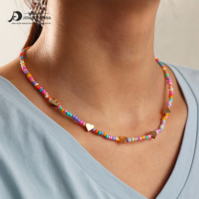 Wholesale color rice beads love short mushroom rice bead neck chain JDC-NE-YinH004