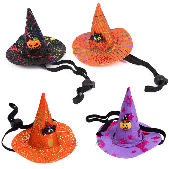 Wholesale Halloween Spider Web Witch Hat Elastic Headband Pet Pumpkin Hat Hair Accessories  MOQ≥2 JDC-HD-ShengX003