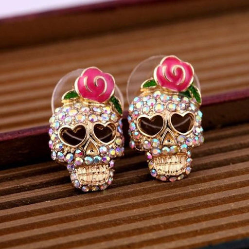 Jewelry WholesaleWholesale Wild Rose Skull Stud Earrings JDC-ES-JDie005 Earrings 简蝶 %variant_option1% %variant_option2% %variant_option3%  Factory Price JoyasDeChina Joyas De China