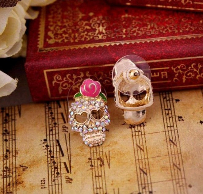 Wholesale Wild Rose Skull Stud Earrings JDC-ES-JDie005