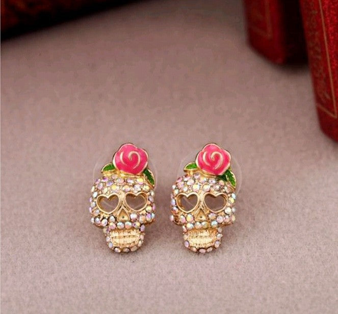 Wholesale Wild Rose Skull Stud Earrings JDC-ES-JDie005