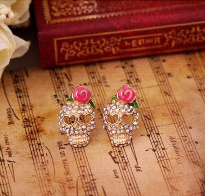 Wholesale Wild Rose Skull Stud Earrings JDC-ES-JDie005