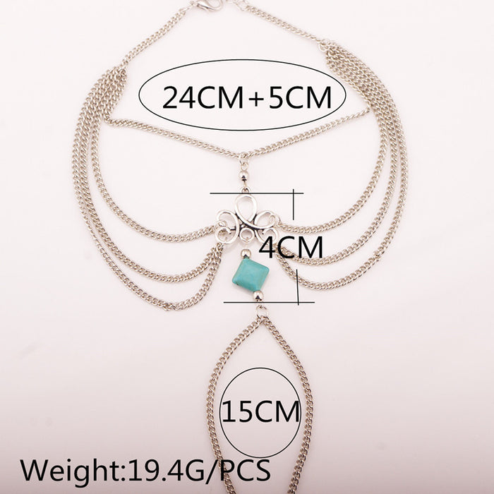 Jewelry WholesaleWholesale Simple Boho Vintage Blue Turquoise Fringe Beach Anklet JDC-AS-Ly020 Anklets 乐钰 %variant_option1% %variant_option2% %variant_option3%  Factory Price JoyasDeChina Joyas De China