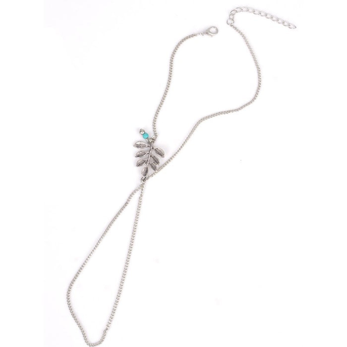 Jewelry WholesaleWholesale Beach Simple Mori Retro Leaf Turquoise Tassel Anklet JDC-AS-Ly019 Anklets 乐钰 %variant_option1% %variant_option2% %variant_option3%  Factory Price JoyasDeChina Joyas De China