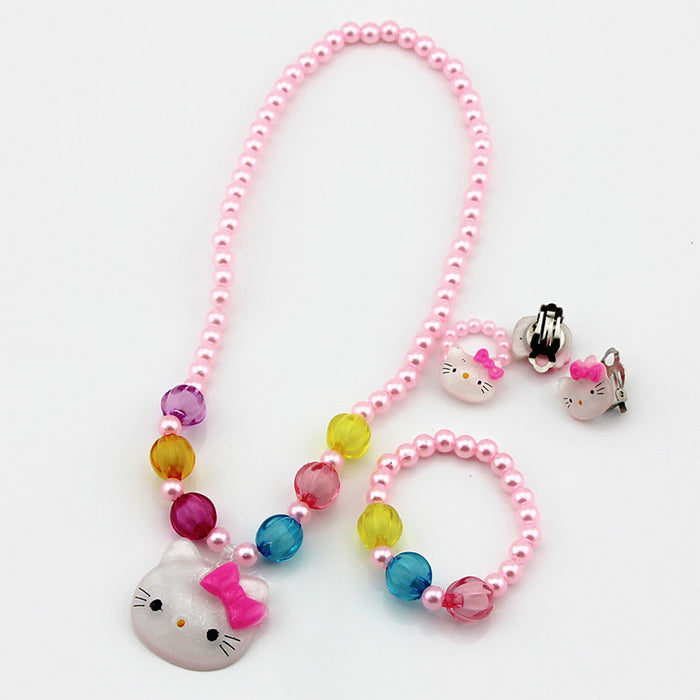 Wholesale Girls Necklace Bracelet Four Piece KT Cat Jewelry Set MOQ≥3 JDC-NE-Shangd004