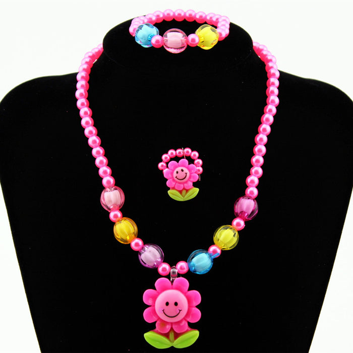 Wholesale Children's Jewelry Set Chain Cartoon Sunflower Beaded 4-Piece Set MOQ≥3 JDC-NE-Shangd006