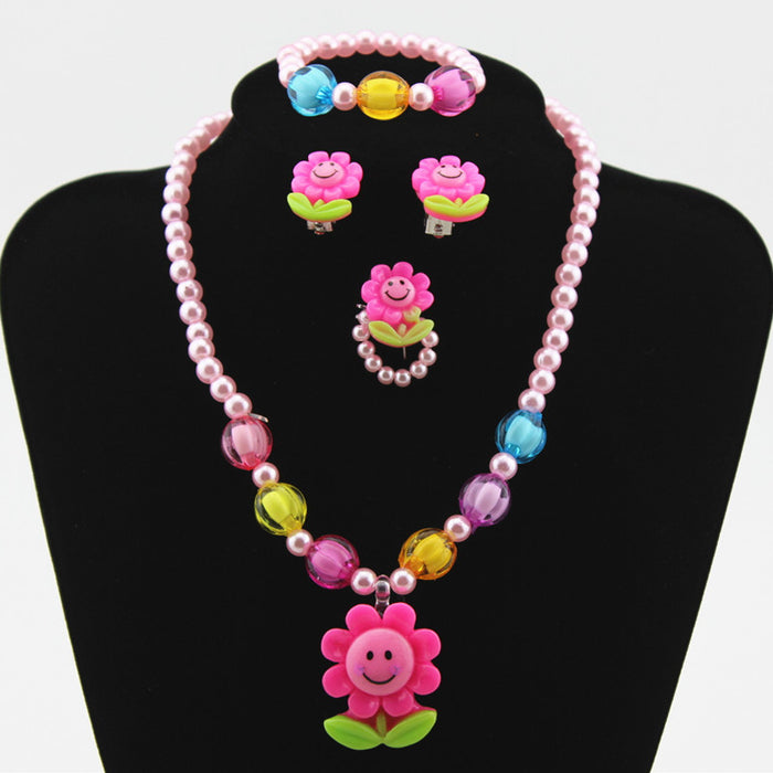 Wholesale Children's Jewelry Set Chain Cartoon Sunflower Beaded 4-Piece Set MOQ≥3 JDC-NE-Shangd006