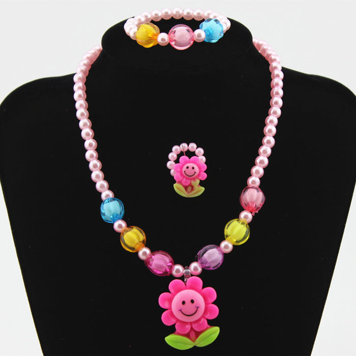 Wholesale Children's Jewelry Set Chain Cartoon Sunflower Beaded 4-Piece Set MOQ≥3 JDC-NE-Shangd006