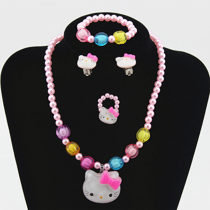 Wholesale Girls Necklace Bracelet Four Piece KT Cat Jewelry Set MOQ≥3 JDC-NE-Shangd004