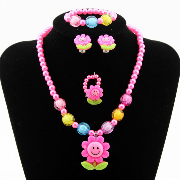 Wholesale Children's Jewelry Set Chain Cartoon Sunflower Beaded 4-Piece Set MOQ≥3 JDC-NE-Shangd006