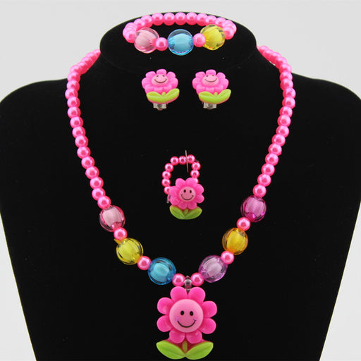 Jewelry WholesaleWholesale Children's Jewelry Set Chain Cartoon Sunflower Beaded 4-Piece Set MOQ≥3 JDC-NE-Shangd006 Necklaces 双德 %variant_option1% %variant_option2% %variant_option3%  Factory Price JoyasDeChina Joyas De China