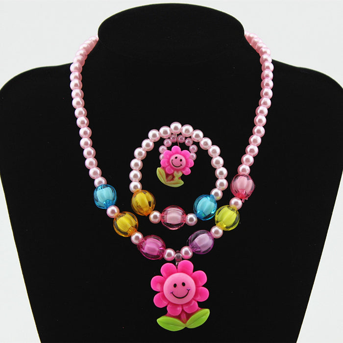 Wholesale Children's Jewelry Set Chain Cartoon Sunflower Beaded 4-Piece Set MOQ≥3 JDC-NE-Shangd006