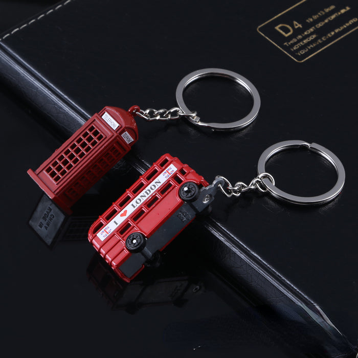 Wholesale Keychain Zinc Alloy Red Bus Phone Booth MOQ≥2 JDC-KC-AShang002